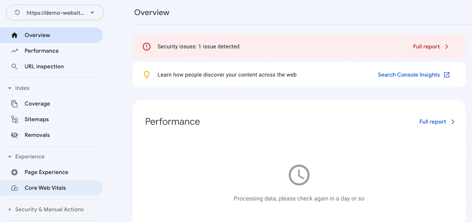 Google Search Console 中的核心 Web Vitals 選項卡