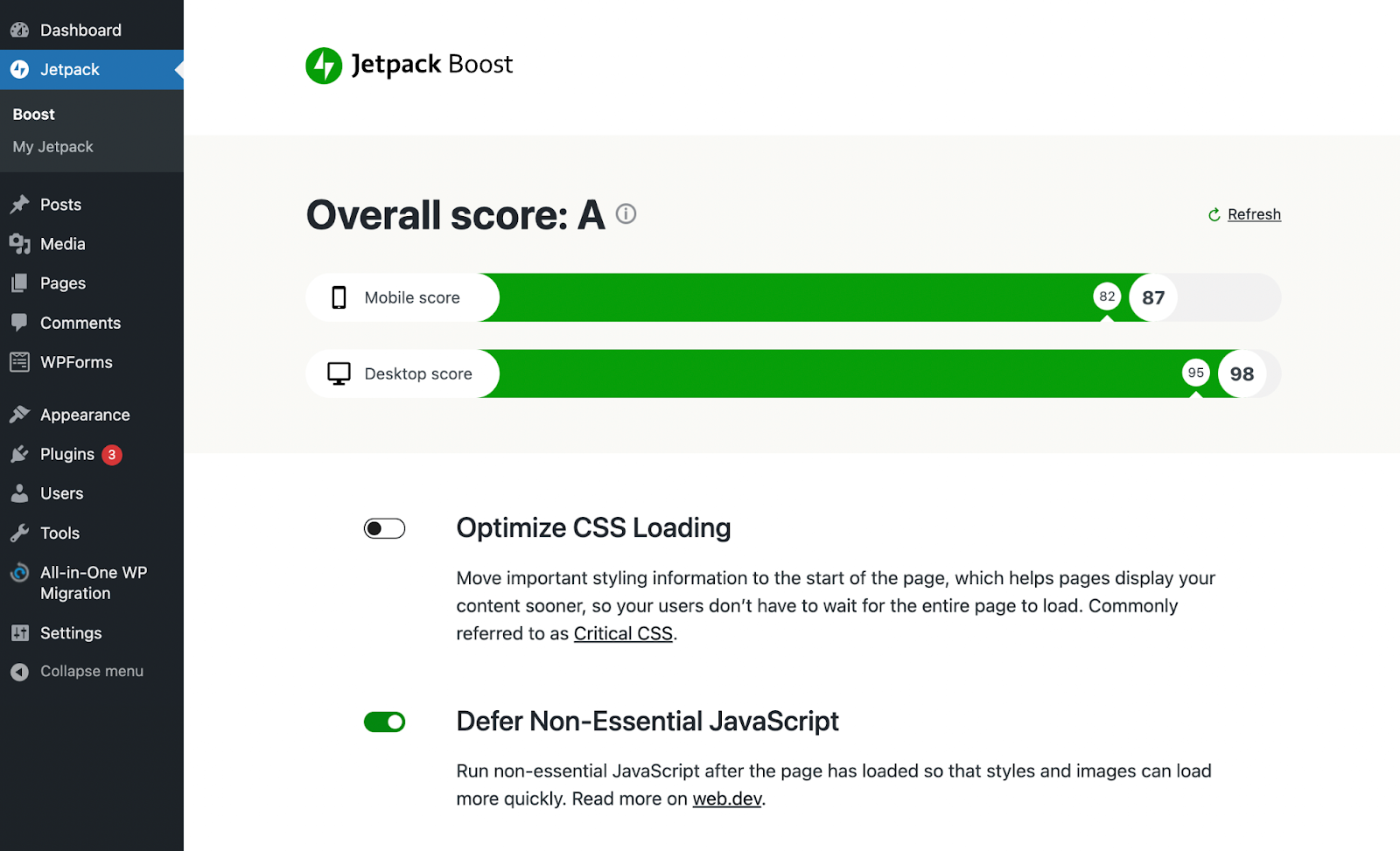 tunda JavaScript yang tidak penting dengan Jetpack Boost