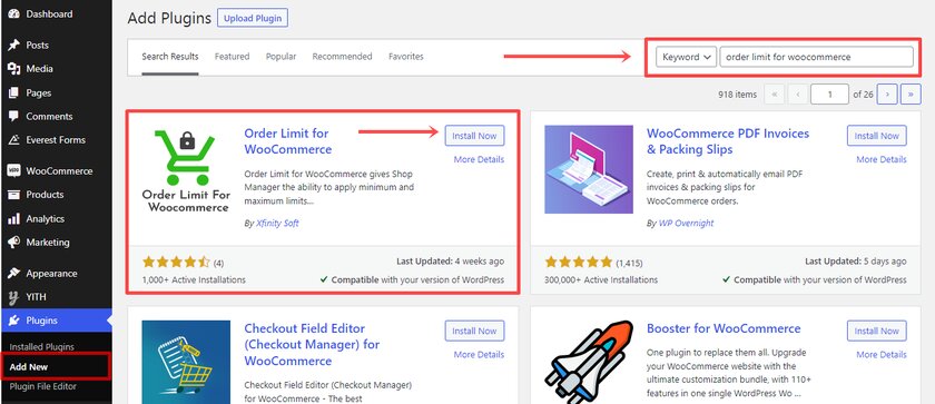 إضافة أمر-حدود في woocommerce