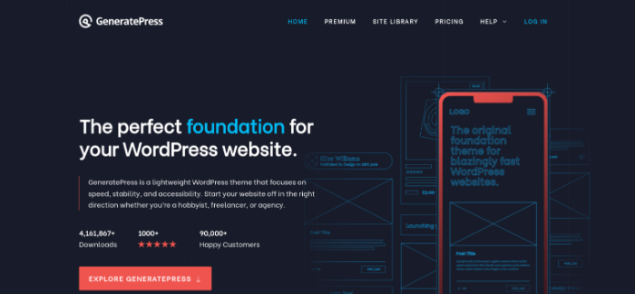 سمة GeneratePress ، والتي تعد واحدة من أسرع سمات WordPress.