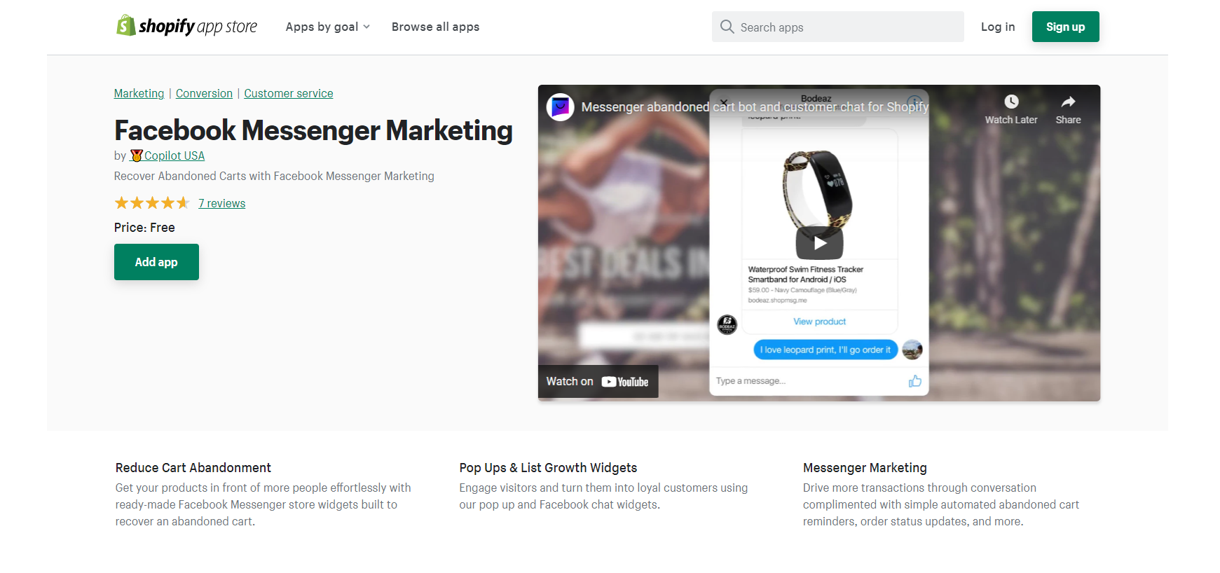 Bezpłatna aplikacja Shopify — marketing na Facebook Messengerze