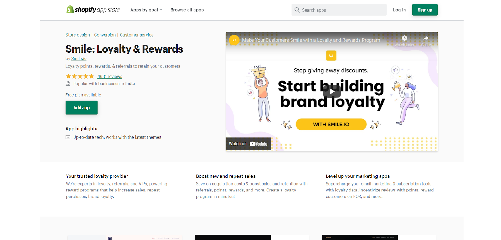 ฟรี Shopify App - Smile: Rewards & Loyalty