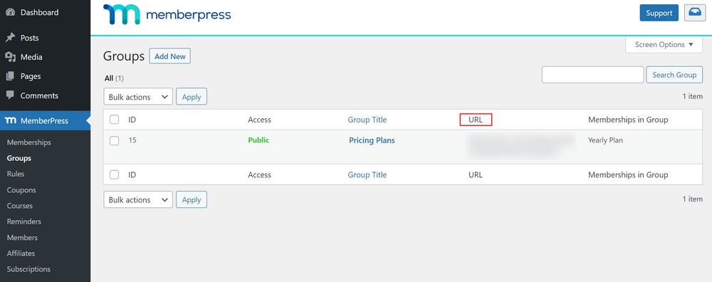 Grupo criado no MemberPress