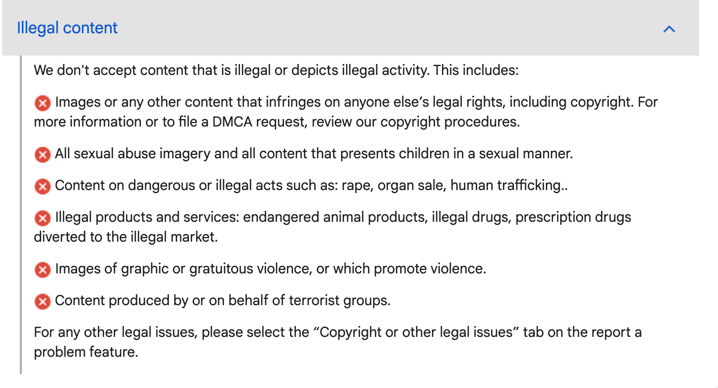 Googleによる違法コンテンツの定義