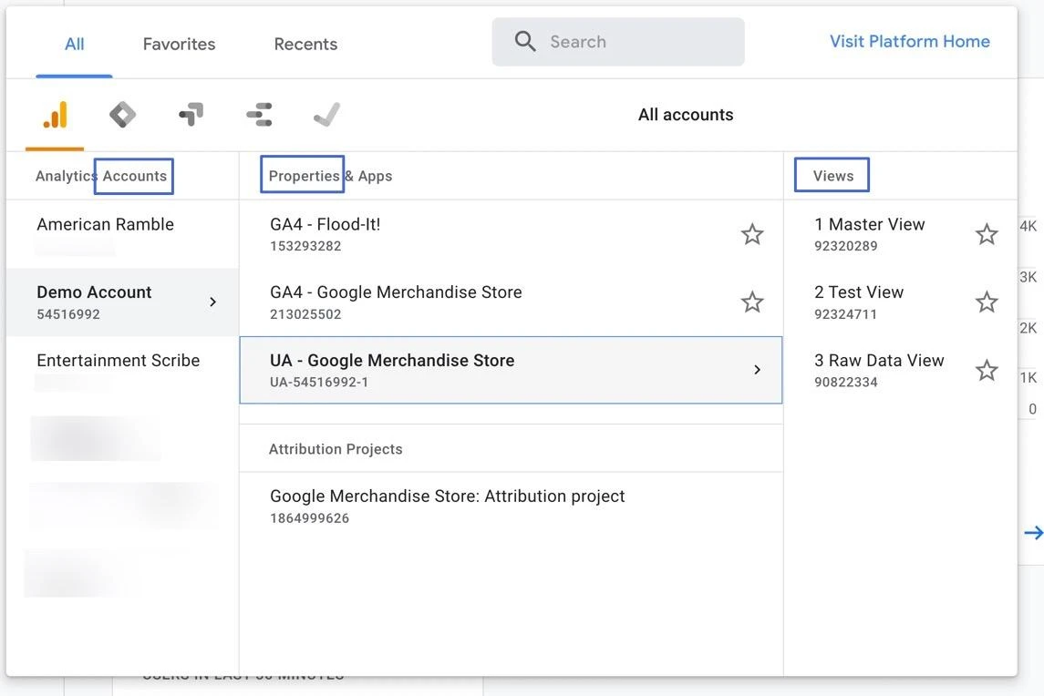 บัญชี พร็อพเพอร์ตี้ และมุมมองสำหรับเรียนรู้วิธีเพิ่มผู้ใช้ใน Google Analytics