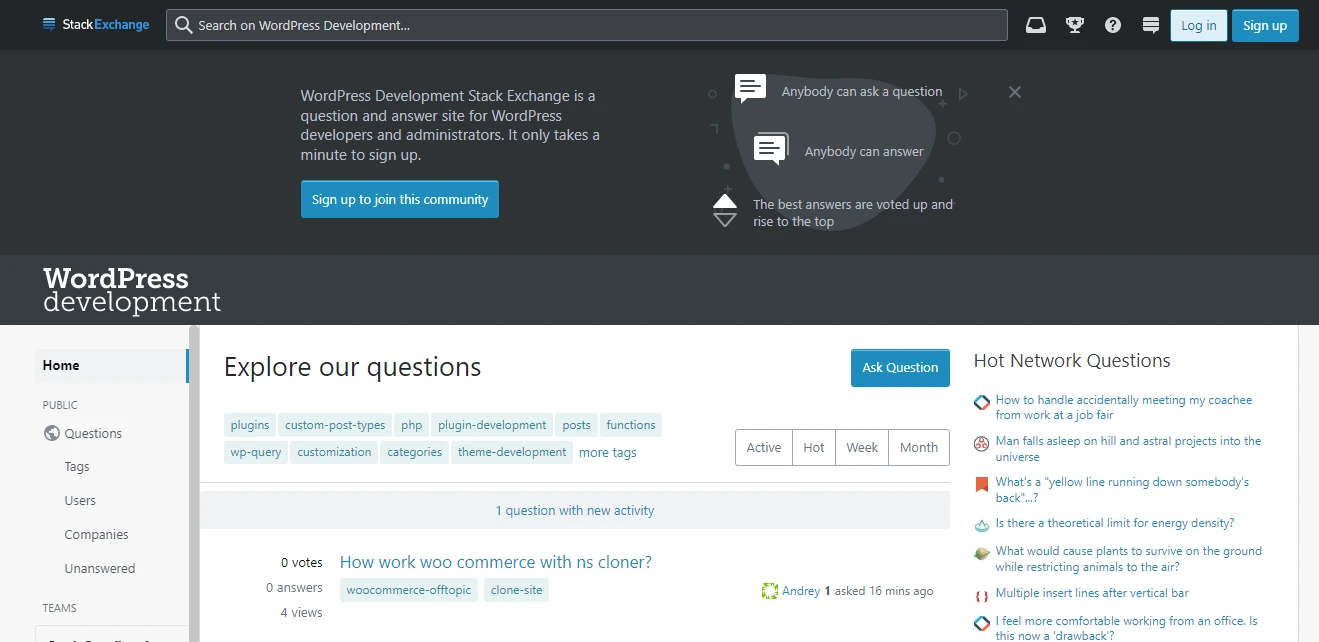 منتدى تطوير WordPress على Stack Exchange.