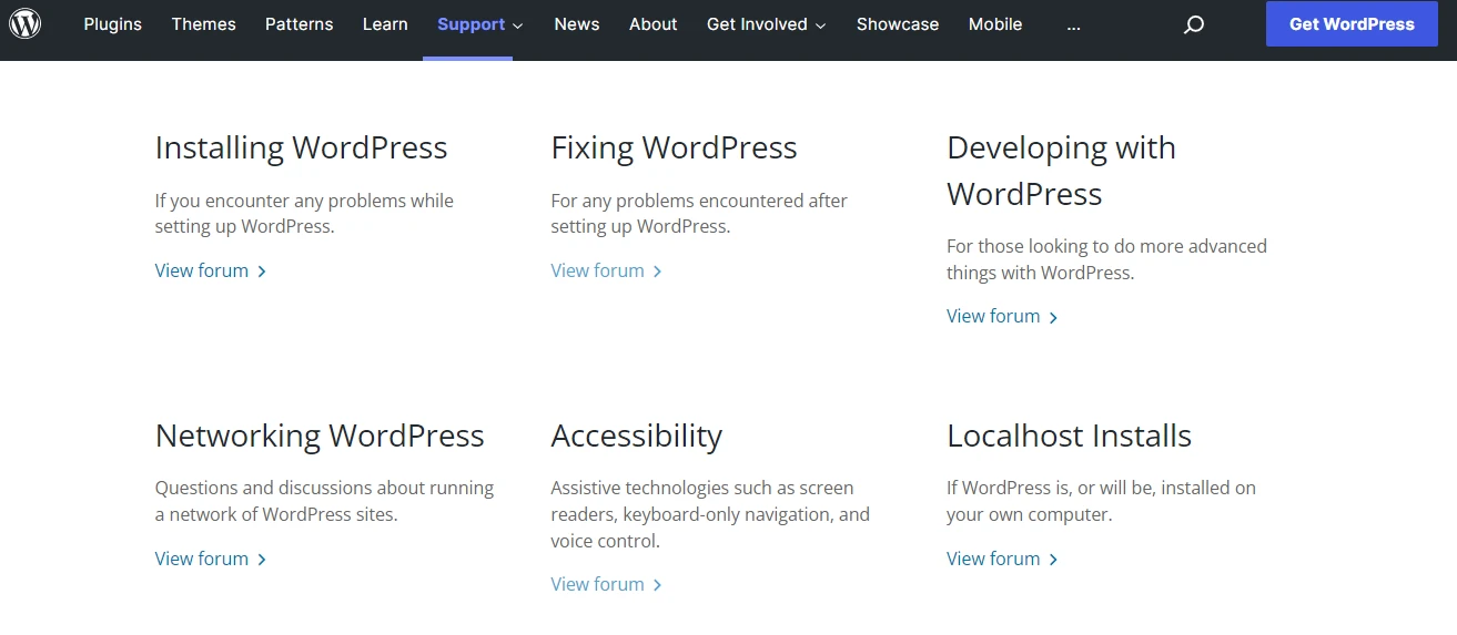 Die WordPress Support-Foren