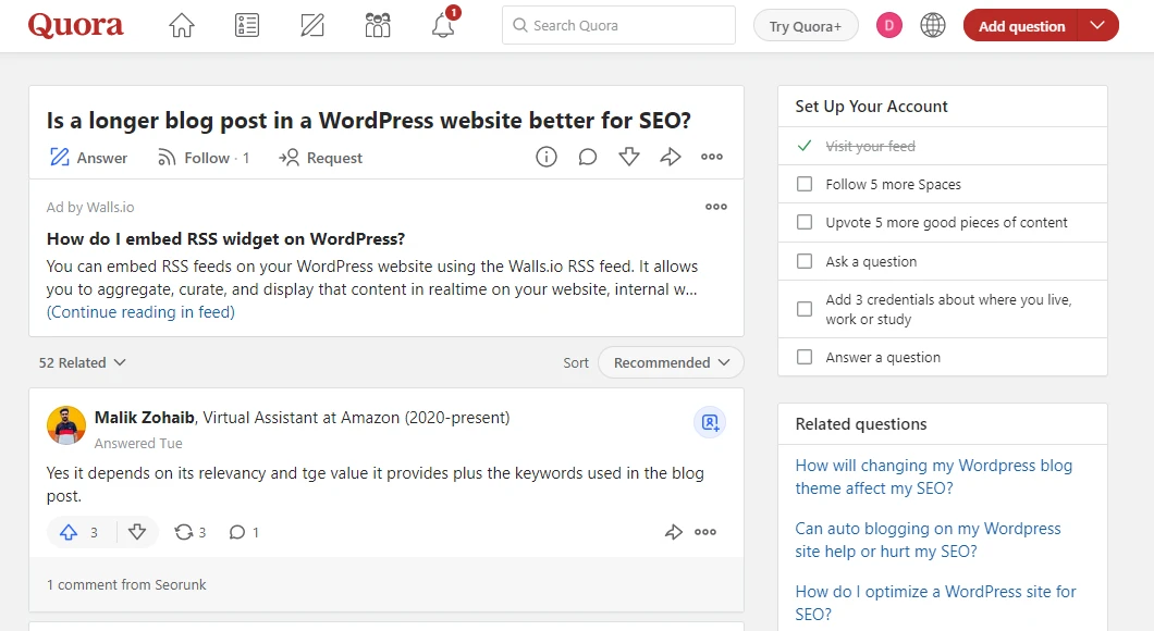 Sebuah pertanyaan WordPress di Quora