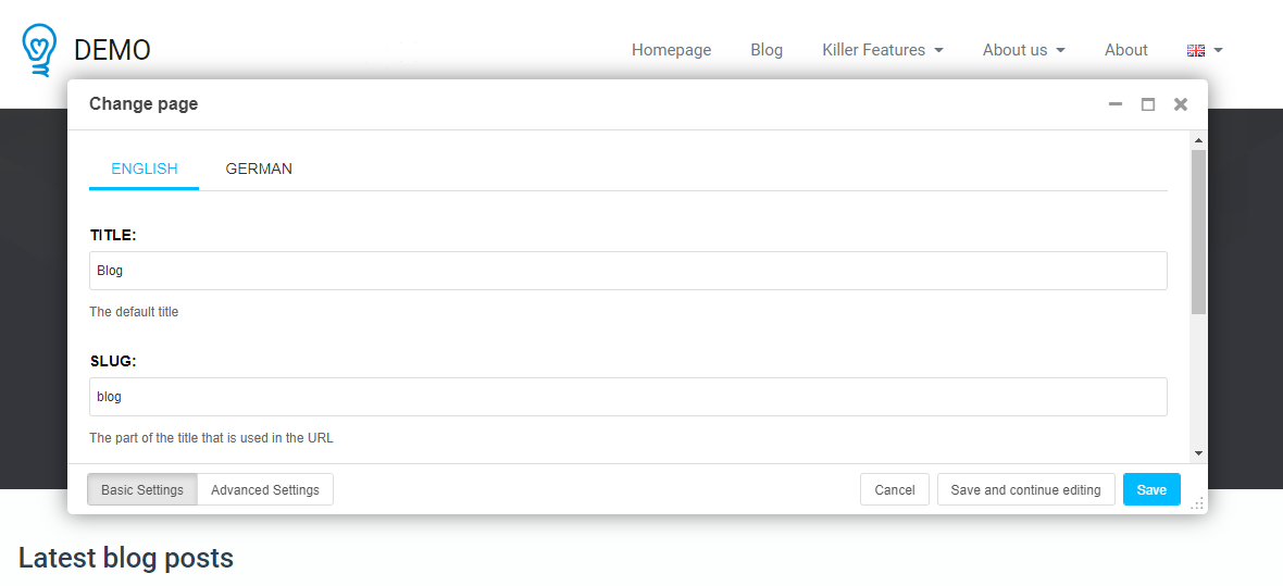 Configurando as configurações da página no Django