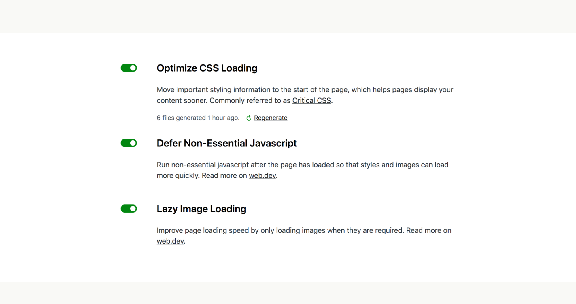 Configuración principal de web vitals en Jetpack Boost