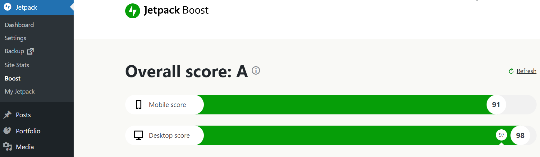 Scores du site Web Jetpack Boost