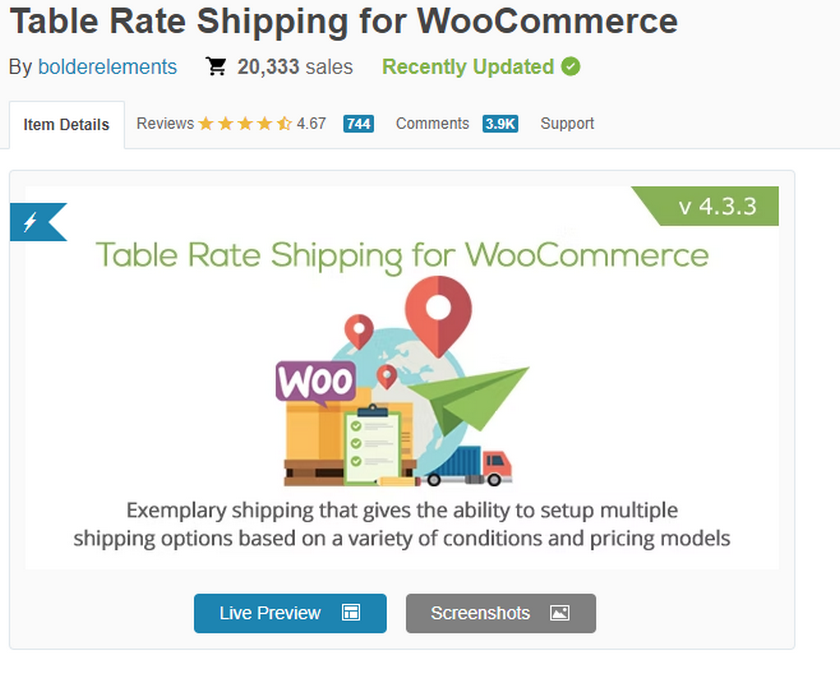 melhores plugins de envio de woocommerce - taxa de envio de tabela para WooCommerce