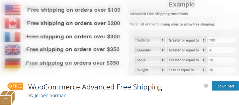 ปลั๊กอินการจัดส่ง woocommerce ที่ดีที่สุด - การจัดส่งฟรีขั้นสูงของ woocommerce