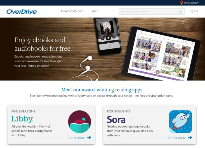 OverDrive의 방대한 eBook 오디오북 및 비디오 카탈로그