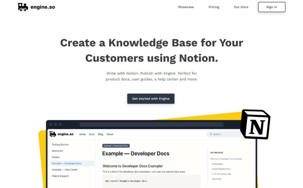 Engine.so adalah salah satu alat dokumentasi terbaik untuk menggunakan Notion untuk dokumen