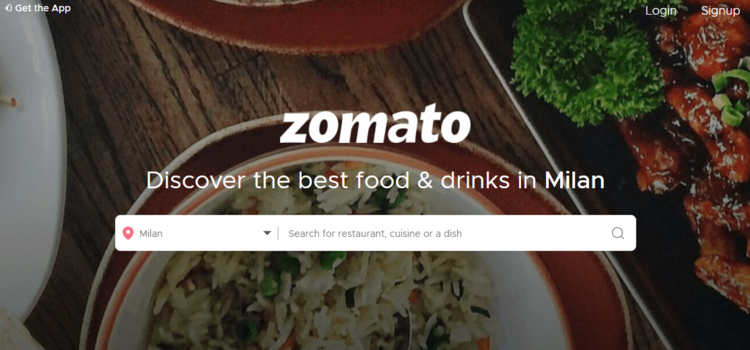 Zomato 主頁。