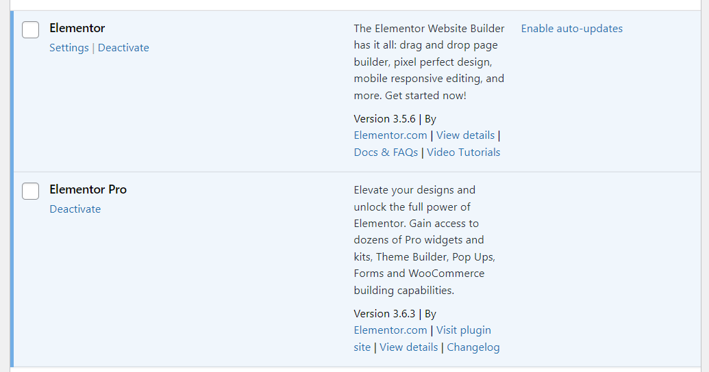 Elementorプラグインが更新されていることを確認してください