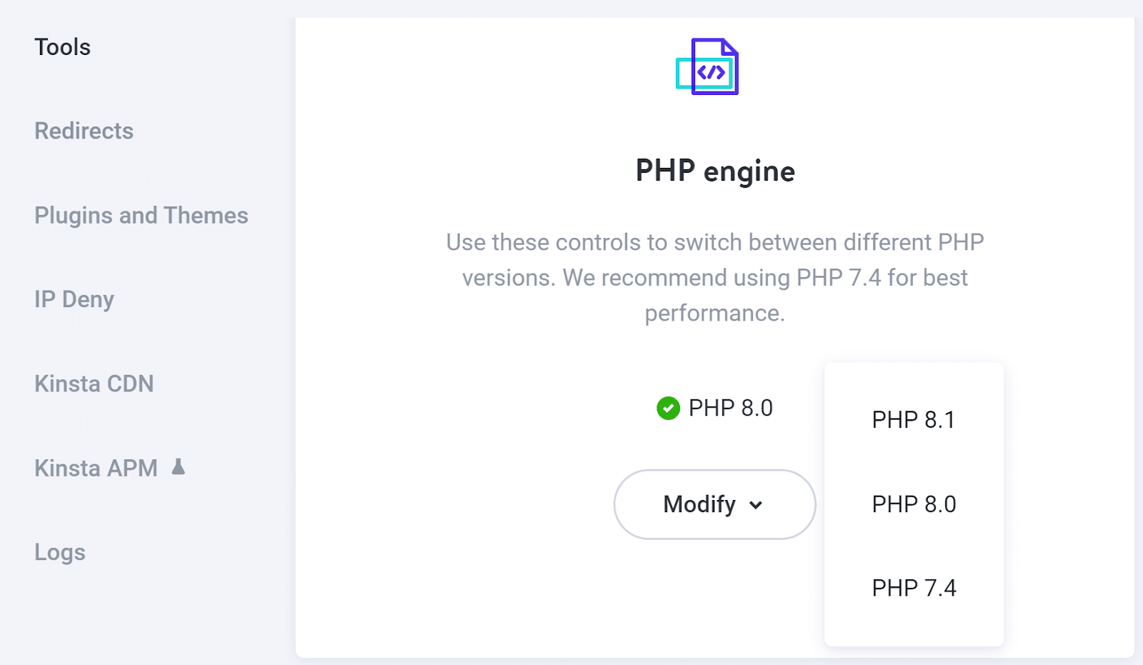 Perbarui PHP dengan mudah di MyKinsta