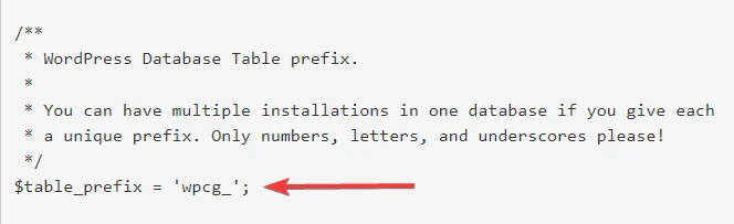 префикс базы данных в файле wpconfig