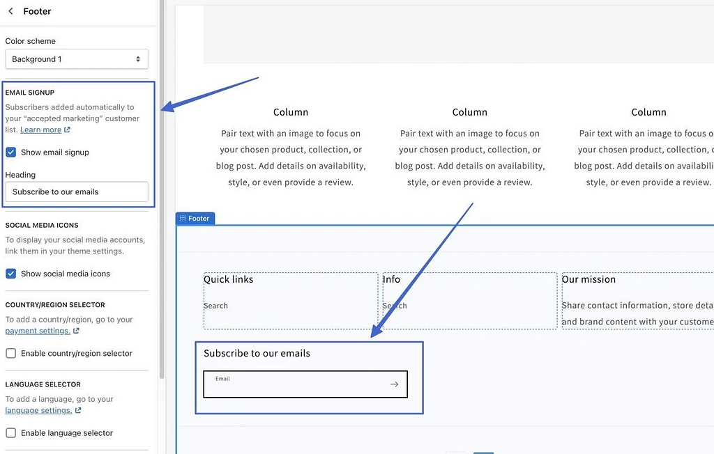 formulário para e-mail marketing da Shopify