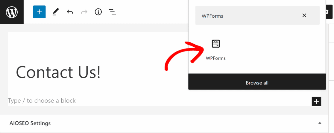 WPForms block in block editor