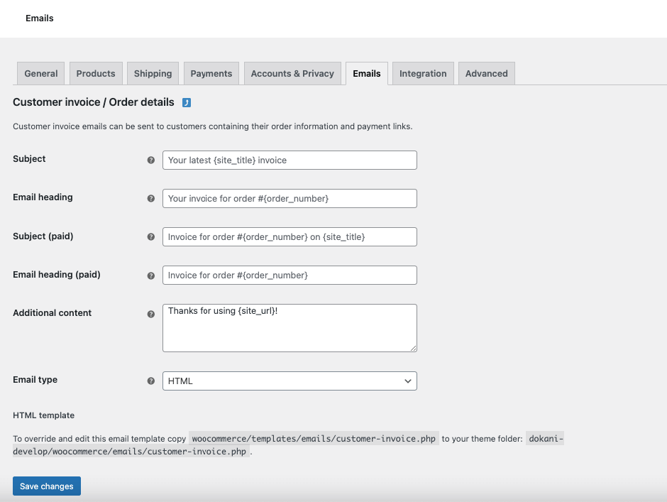 Tambahkan detail email WooCommerce_cara mengirim faktur pelanggan di WooCommerce