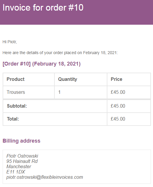 E-mail z fakturą WooCommerce