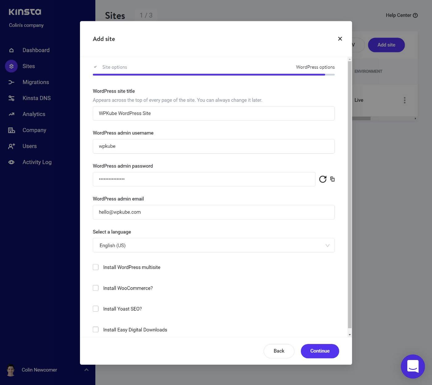 ตัวติดตั้ง Kinsta WordPress