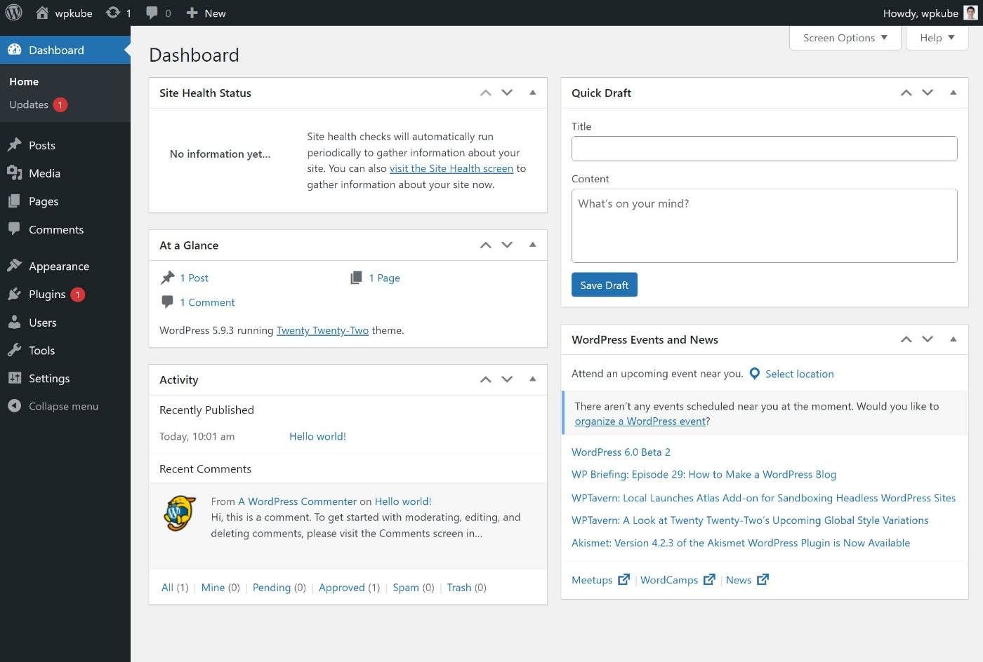 Selbst gehostetes WordPress-Dashboard