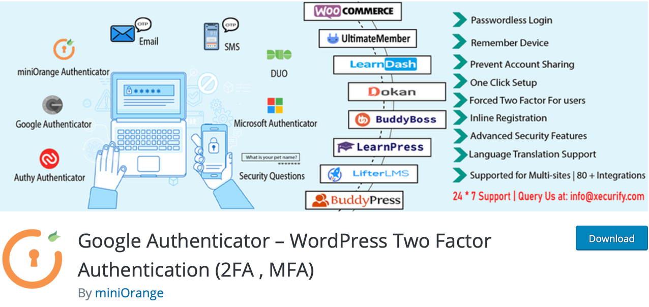 The cartoon banner for "Google Authenticator - WordPress Two Factor Authentication" app