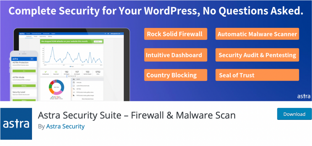 The banner for the "Astra Security Suite" plugin, 