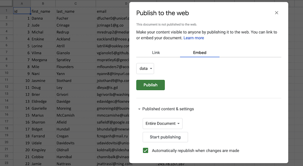 The Publish button.