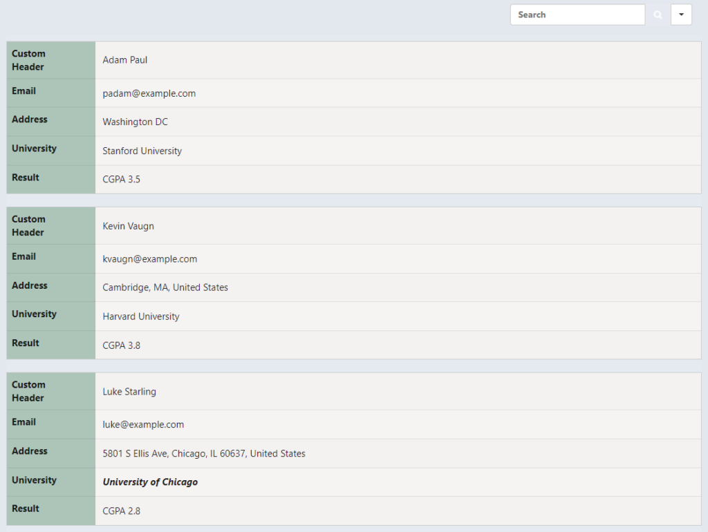 tabele de produse receptive