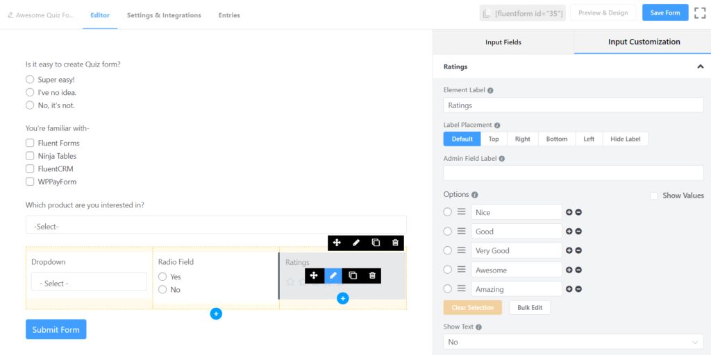 Mehrspaltiges Quizformular - Fluent Forms