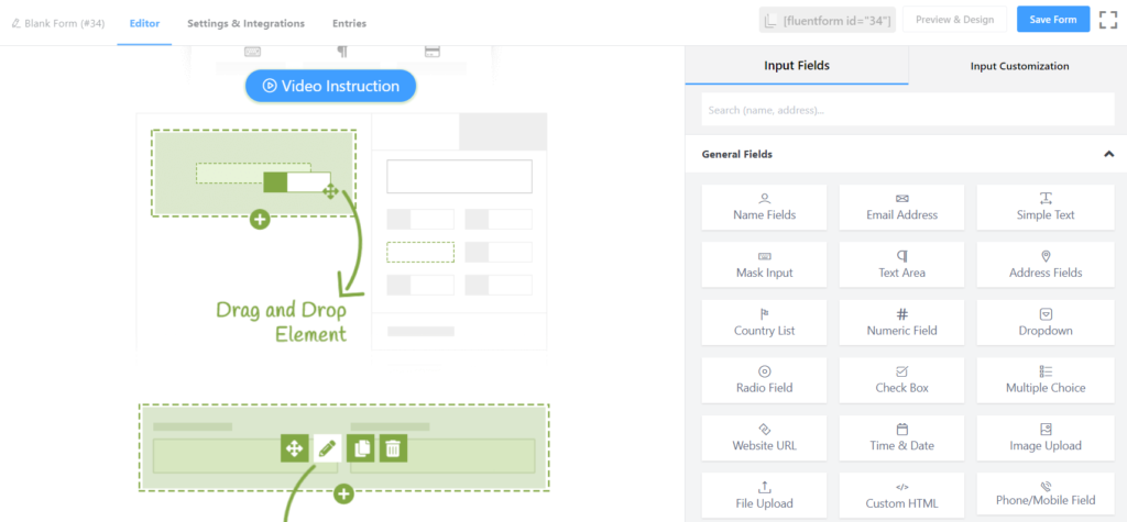 Recurso de arrastar e soltar do Fluent Forms