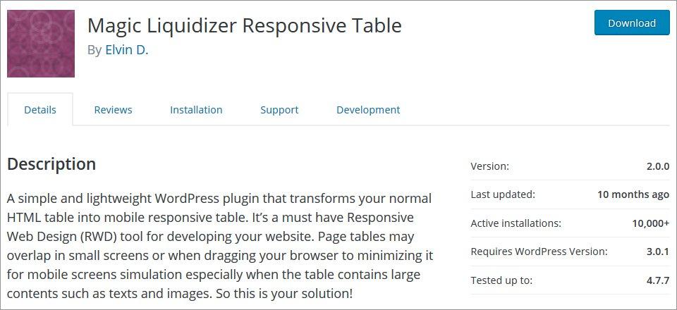 TablePress 대체 테이블 플러그인