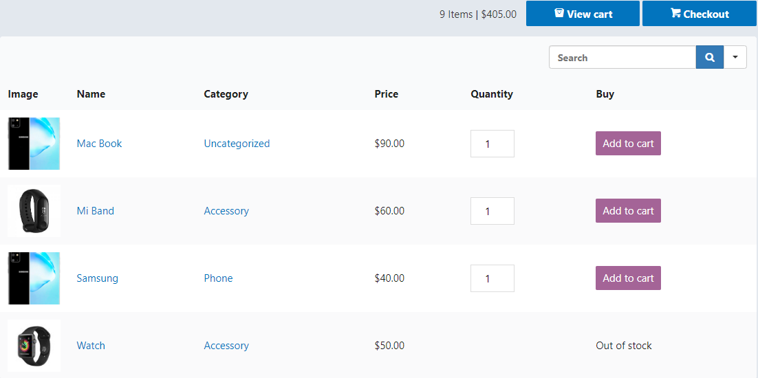 ตารางผลิตภัณฑ์ WooCommerce