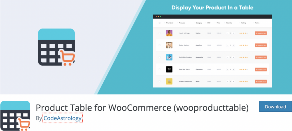 tabela de produtos WooCommerce grátis