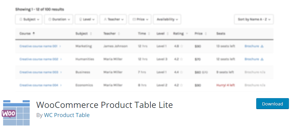 vender produtos online com o WooCommerce Ninja Tables