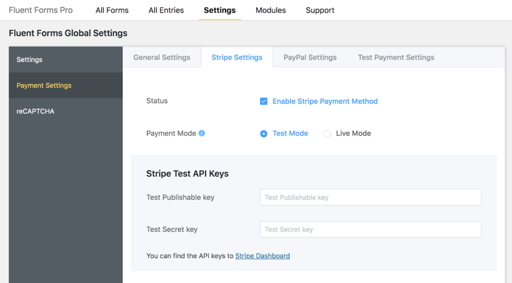 Stripe Integration FluentForms