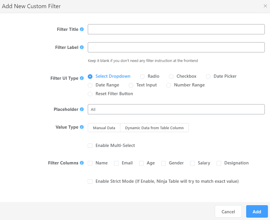 como usar filtro personalizado em tabelas de produtos