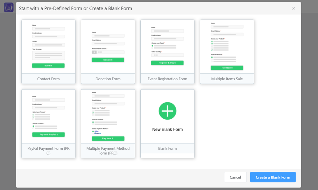 Plantillas preconstruidas de WPPayForm