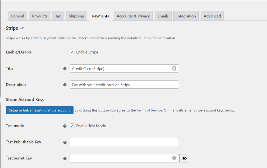 Configura Stripe per WooCommerce