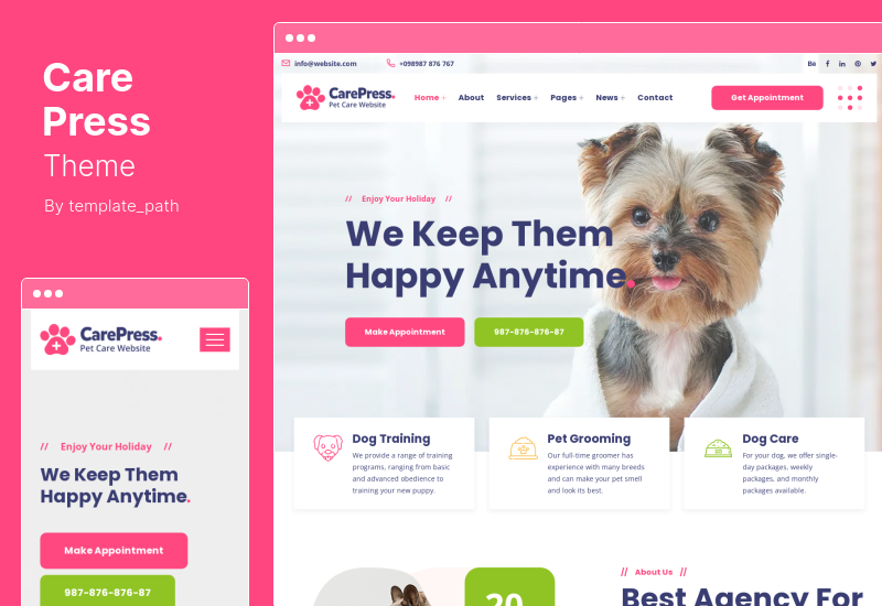 CarePress Theme - سمة WordPress للعناية بالحيوانات الأليفة