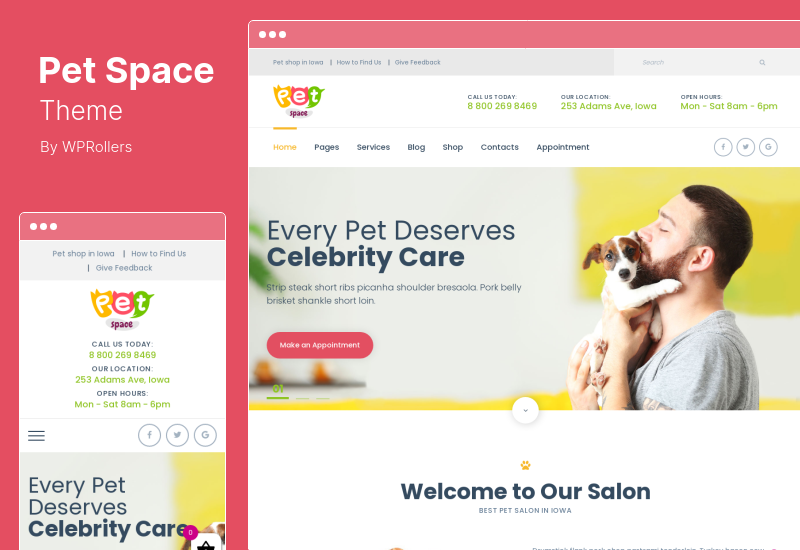 PetSpace 테마 - 동물 관리 및 미용 WordPress 테마