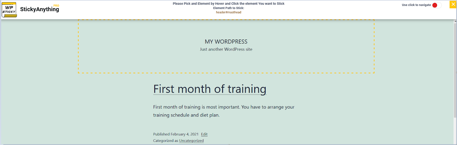 เปลี่ยนการกำหนดในขณะที่สร้างส่วนหัวเหนียวบน wordpress