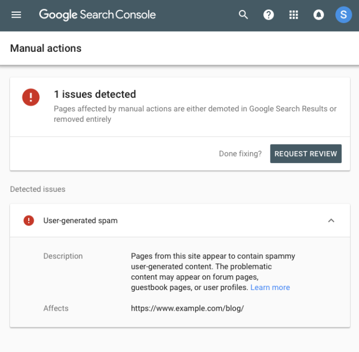 تحذير google search console