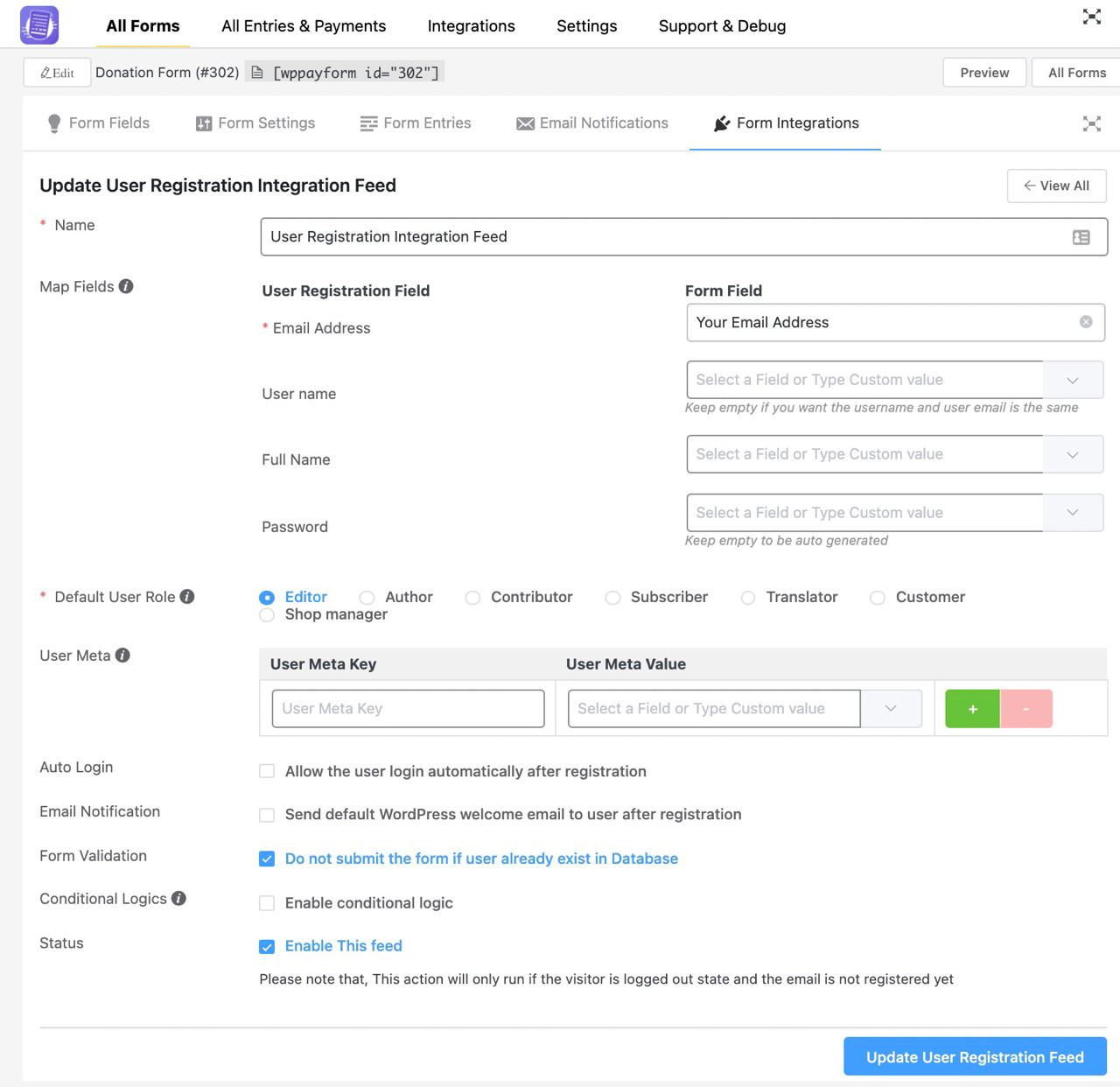 wppayform การลงทะเบียนผู้ใช้