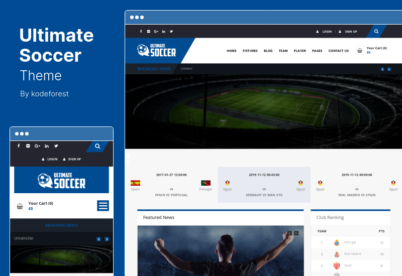 Ultimate Soccer Theme - motyw WordPress Klub sportowy i magazyn informacyjny