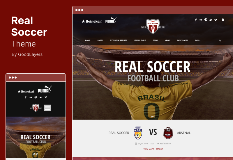 Tema di calcio reale - Tema WordPress per club sportivi